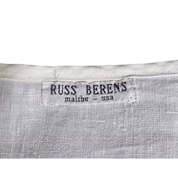 Russ Berens Linen Top White Floral Stitching Button Up Long Sleeve X Small USA - Picture 7 of 14